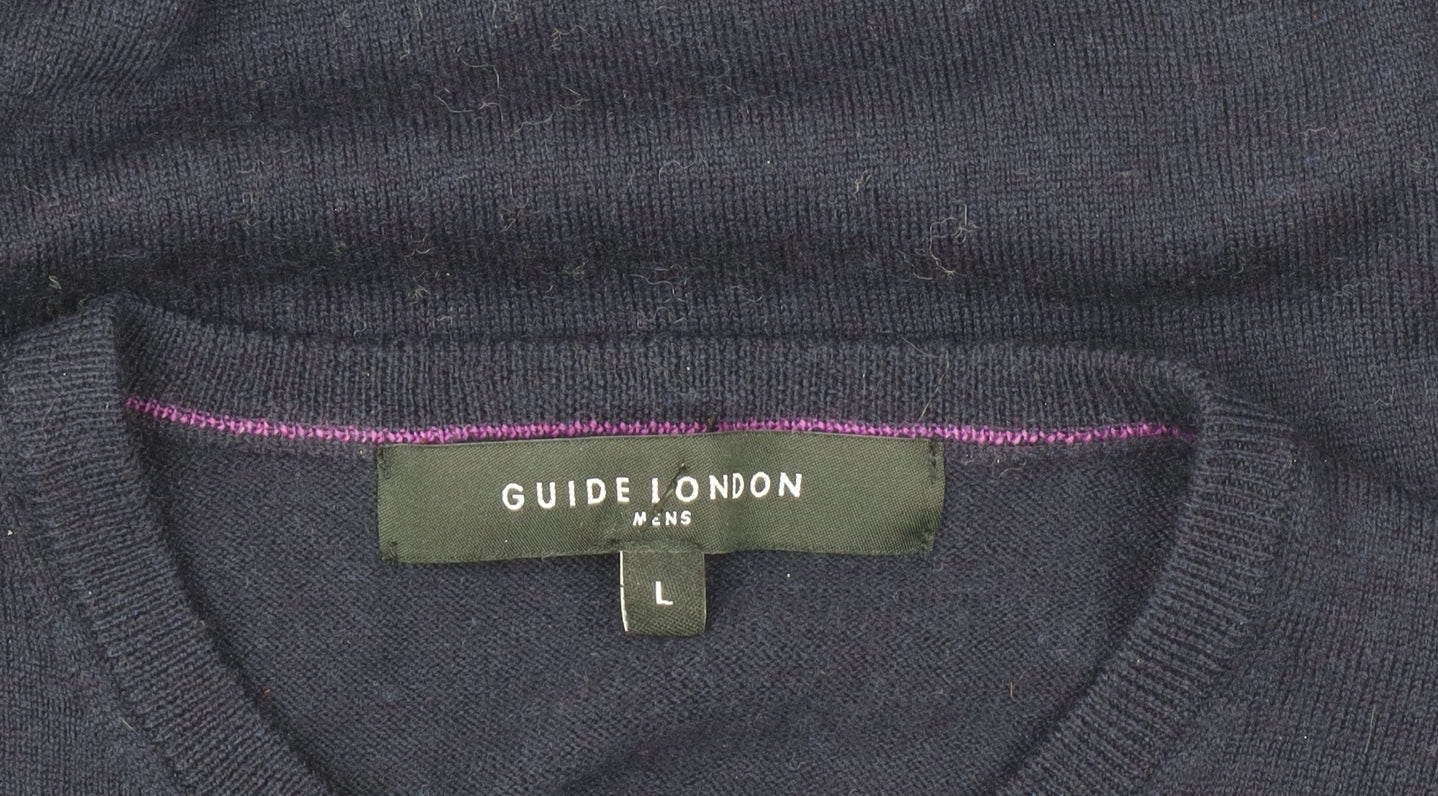 Guide London Men's Blue Wool Crew Neck Jumper Size L
