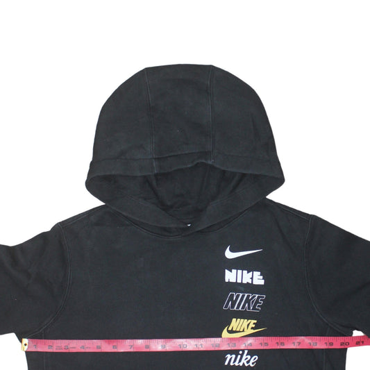 Nike Boys Black XL Pullover Hoodie with Multi Logo Print