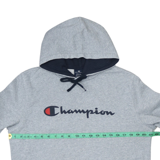 Champion Men's Grey Hoodie Medium Pullover Logo Cotton Blend
