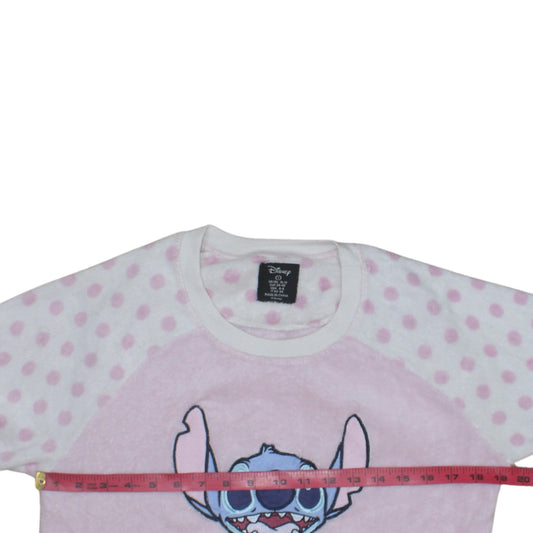 Disney Women Pink Stitch Polka Dot Fleece Nightshirt Top Size 10-12