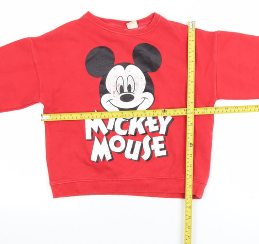 Zara Girls Red Mickey Mouse Pullover Sweatshirt 8 Years Regular Fit