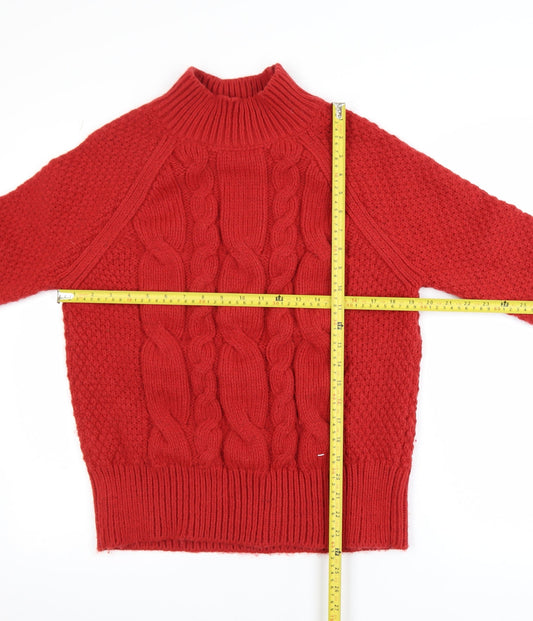 FatFace Women’s Red Chunky-Knit Mock Neck Jumper Size M