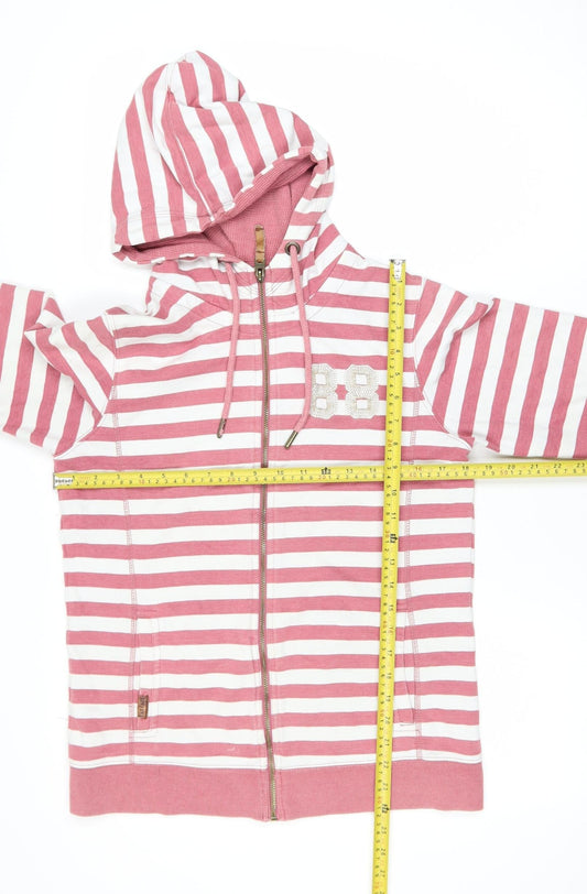 FatFace Women Pink Striped Cotton Hooded Zip Jacket Size 12