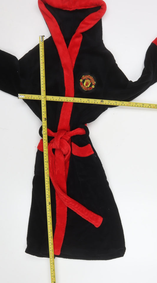 Manchester United Boys Black Red Fleece Hooded Robe 9-10 Years