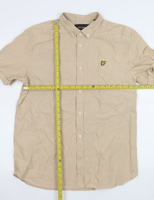 Lyle & Scott Men's Beige XL Short Sleeve Button-Down Cotton Shirt