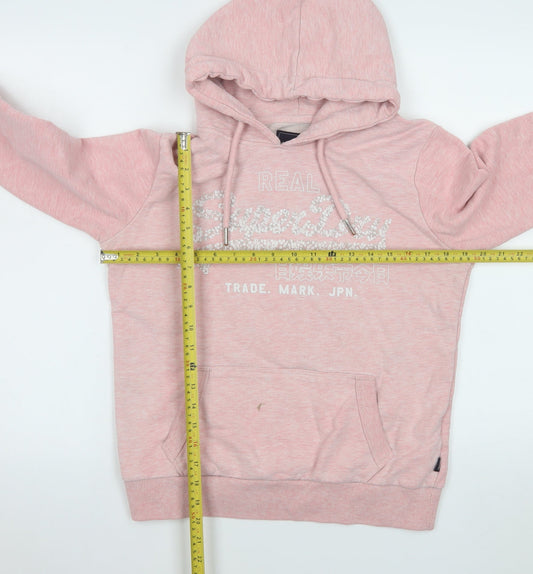 Superdry Womens Pink Pullover Hoodie UK 14 Glitter Logo Cotton Blend