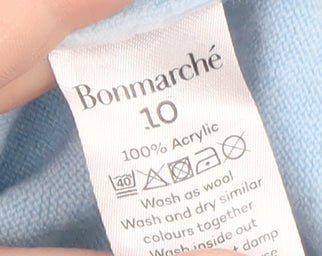 Bonmarché Women Blue Size 10 Acrylic Short Sleeve Pullover Jumper