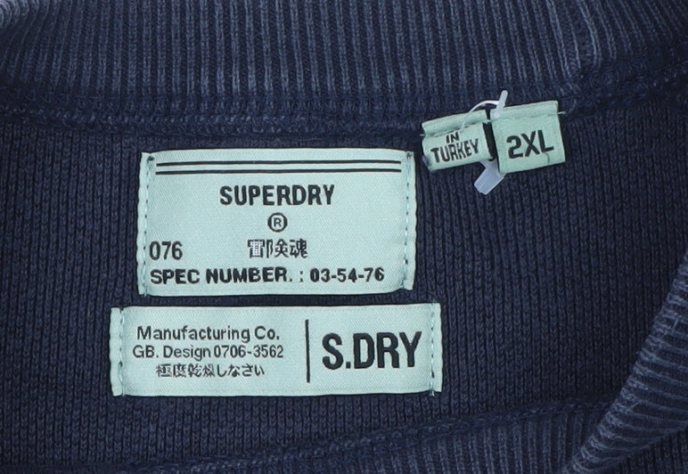 Superdry Mens Blue 2XL Crew Neck Cotton Pullover Jumper