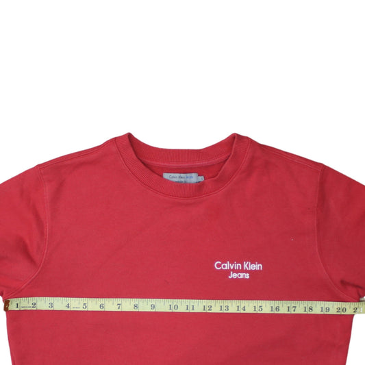 Calvin Klein Men's Red Regular Fit Crew Neck Logo Sweatshirt Size S