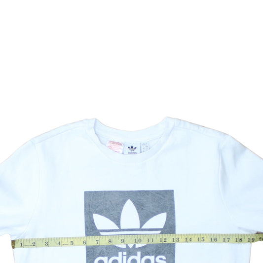 Adidas Boys White Crew Neck Pullover Sweatshirt 13-14 Years Logo Fleece