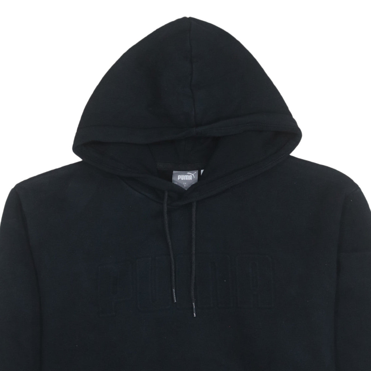 Additional view of Puma women’s black large pullover hoodie with logo detail