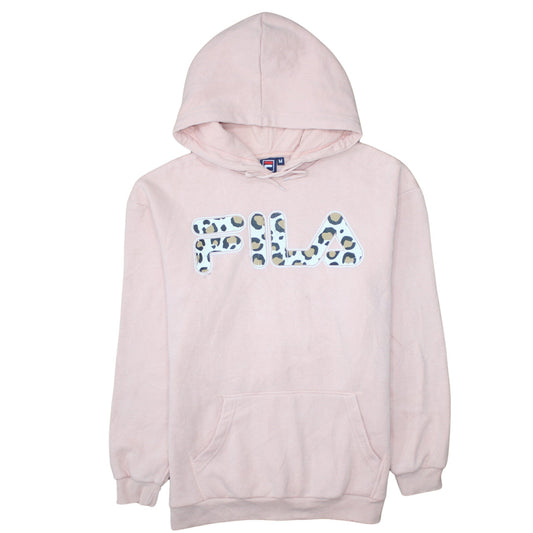 Fila Womens Pink Leopard Logo Pullover Hoodie Medium