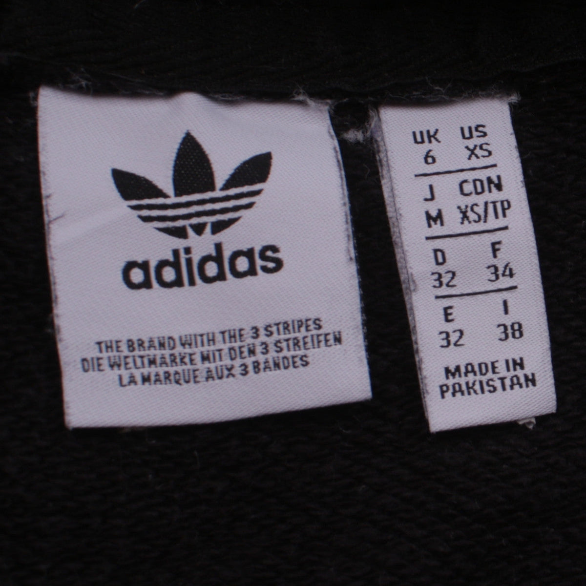 Close-up detail of Adidas Women Black Pullover Hoodie UK 6 XS Hooded Sweatshirt
