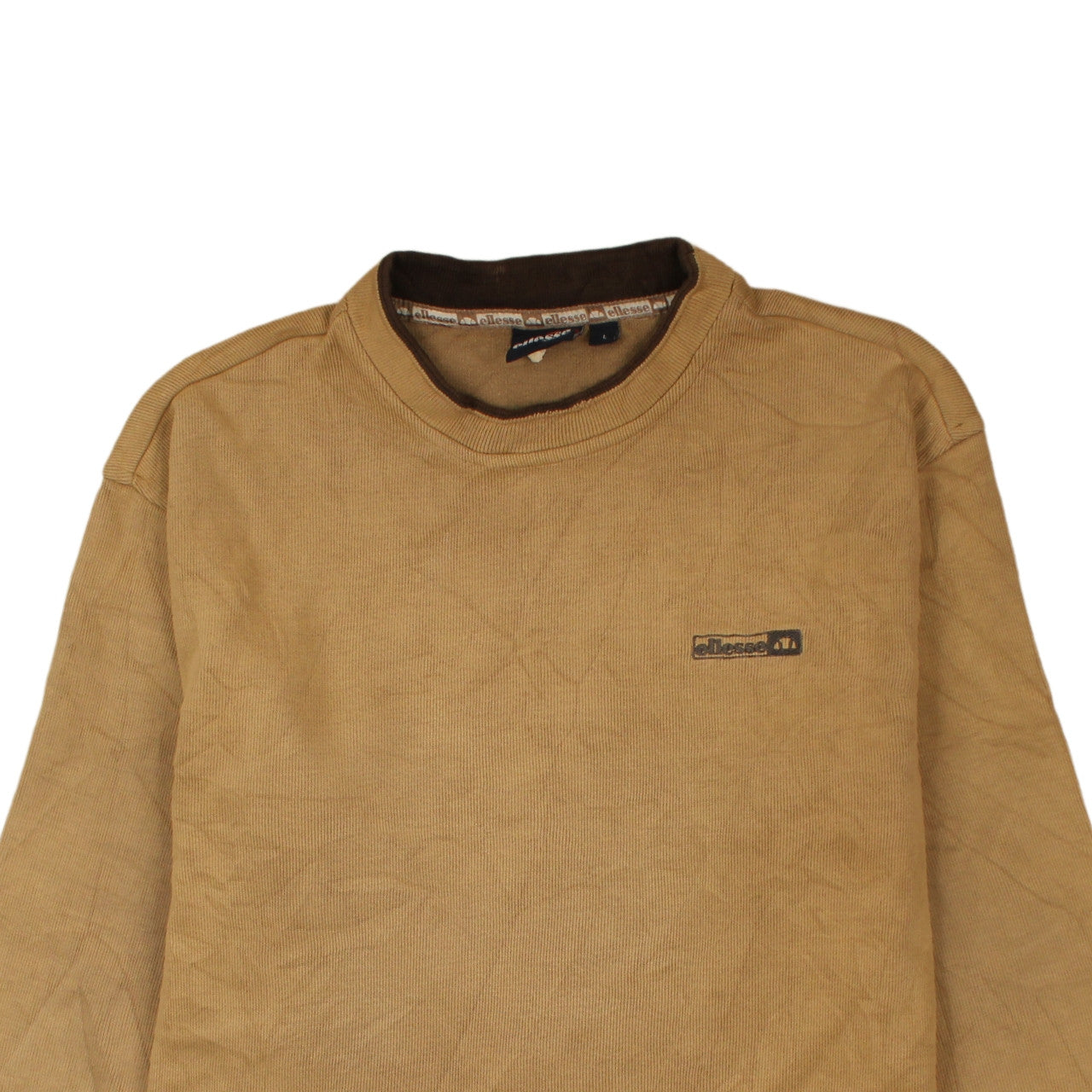 Brand and care label for Ellesse Men Beige L Pullover Sweatshirt Classic Crew Neck