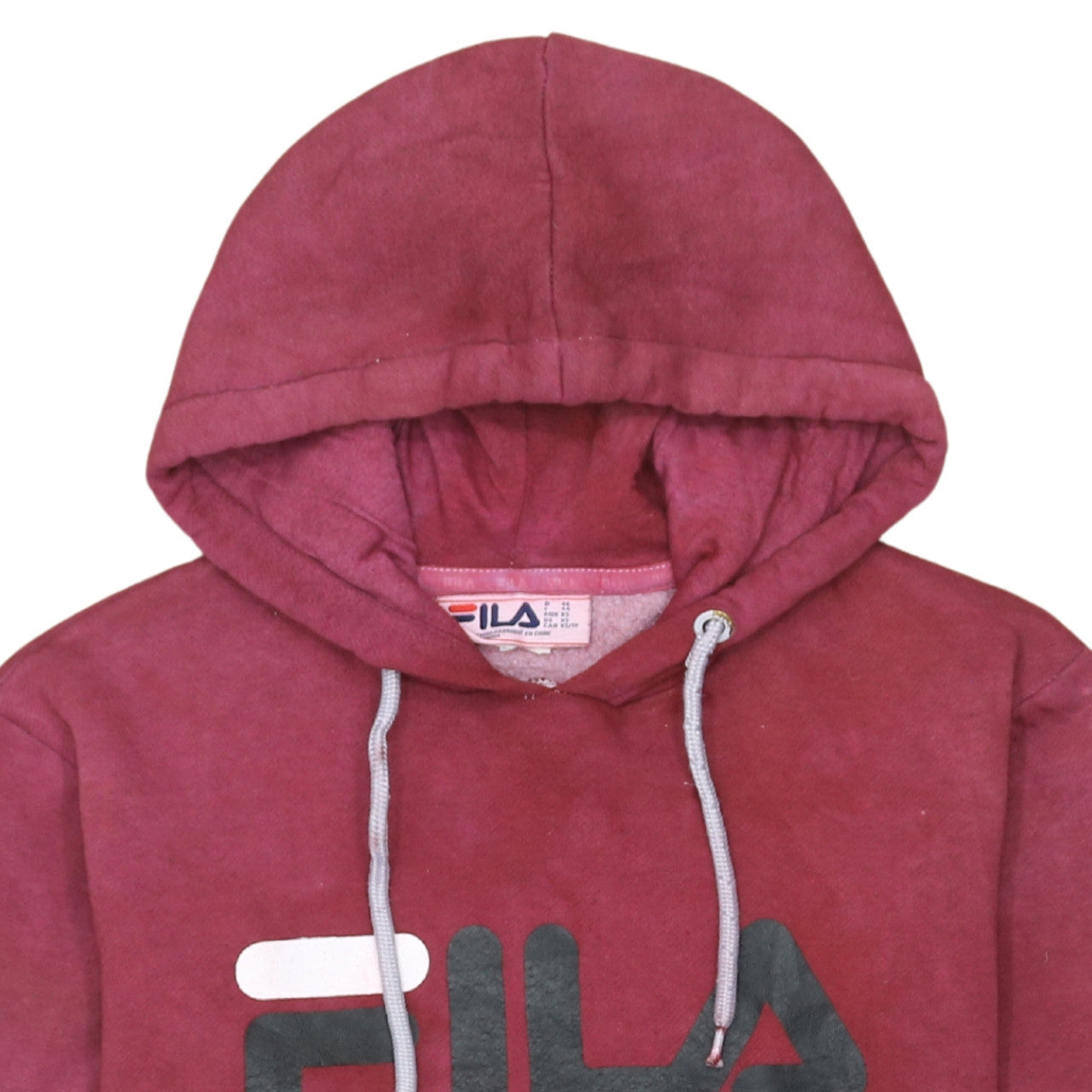 FILA Womens Burgundy Pullover Hoodie XS Logo Print Cotton Blend