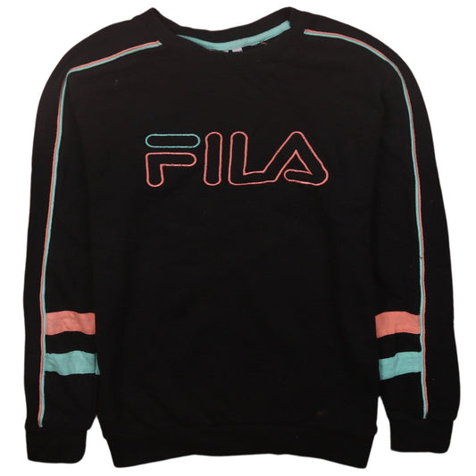 FILA Womens Black XXS Crew Neck Pullover Sweatshirt with Logo Detail