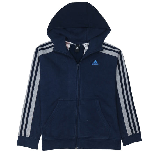 Adidas Boys Navy Blue Full Zip Hoodie Size 11-12 Years Cotton Blend