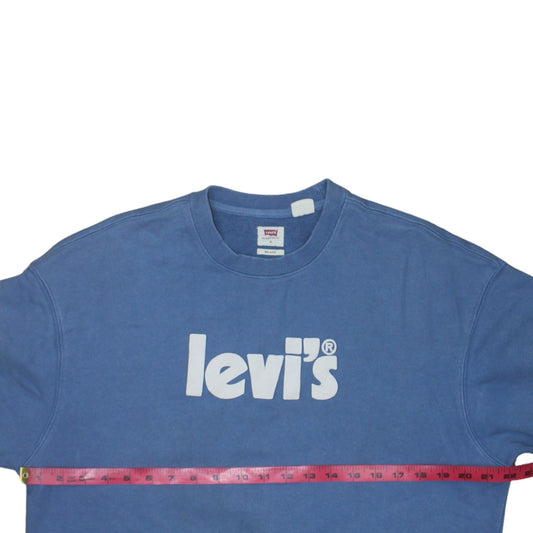 Levi's Men's Blue Relaxed Fit Logo Crew Neck Sweatshirt Medium