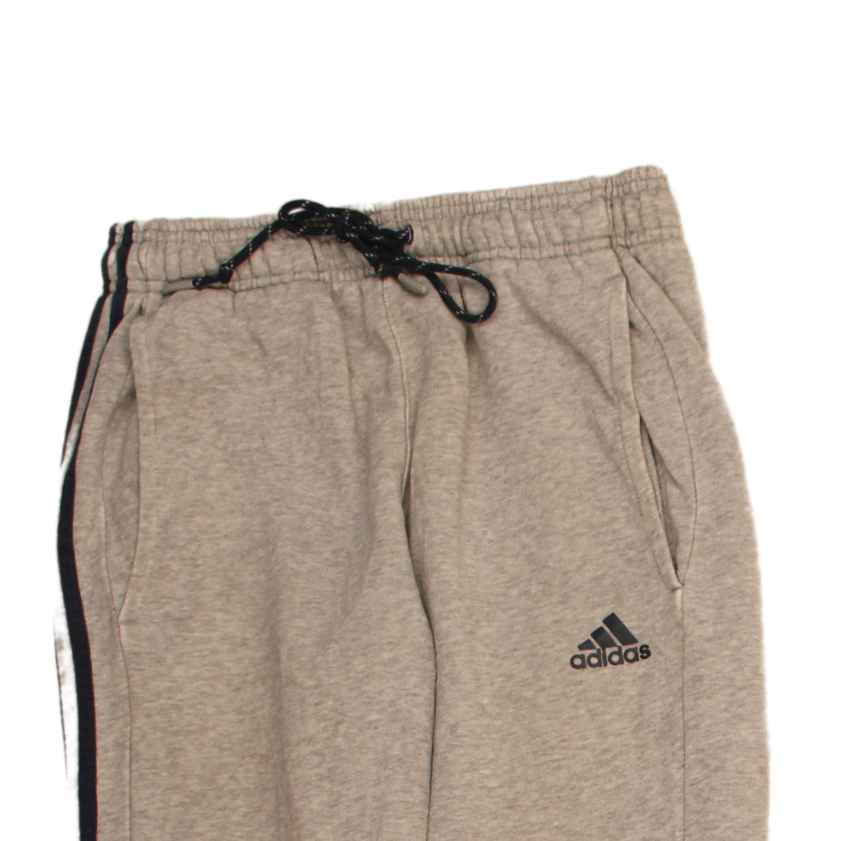 Brand and care label for Adidas men’s beige jogger trousers m regular fit cotton blend