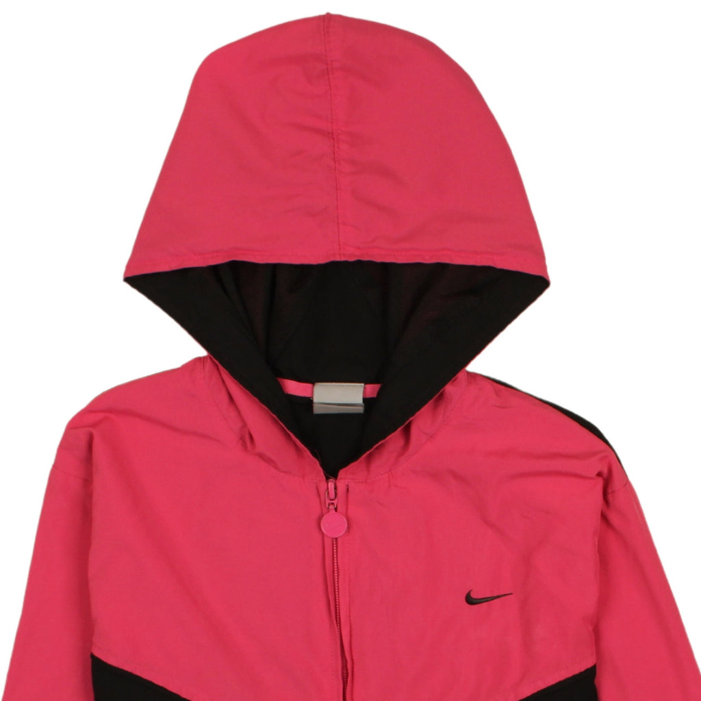 Nike Women's Pink Black Hooded Windbreaker Jacket Size 12