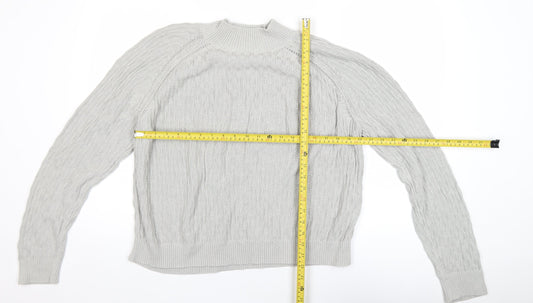 Fat Face Women Grey Cotton Cable-Knit Mock Neck Jumper Size 14