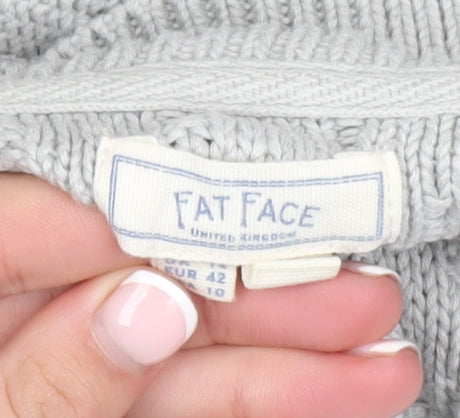 Fat Face Women Grey Cotton Cable-Knit Mock Neck Jumper Size 14
