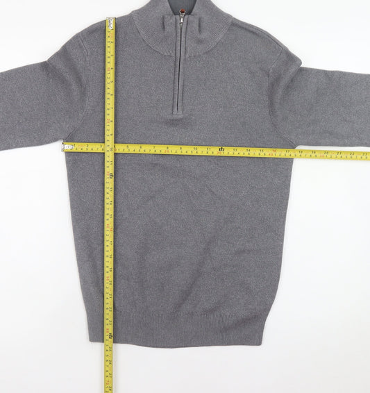 NEXT Men's Grey Cotton Half Zip Jumper XS High Neck Knitwear