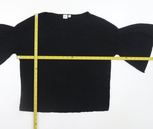 GAP Women’s Black Petite S Cropped Bell Sleeve Blouse
