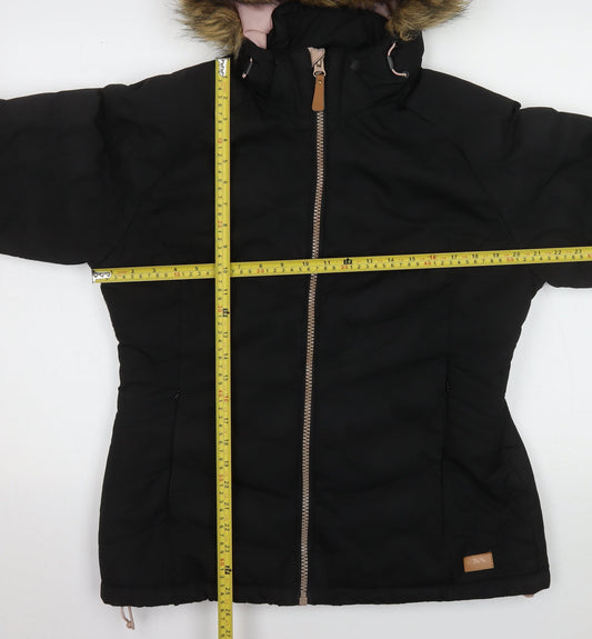 Trespass Womens Black L Hooded Puffer Jacket Faux Fur Trim Winter Coat