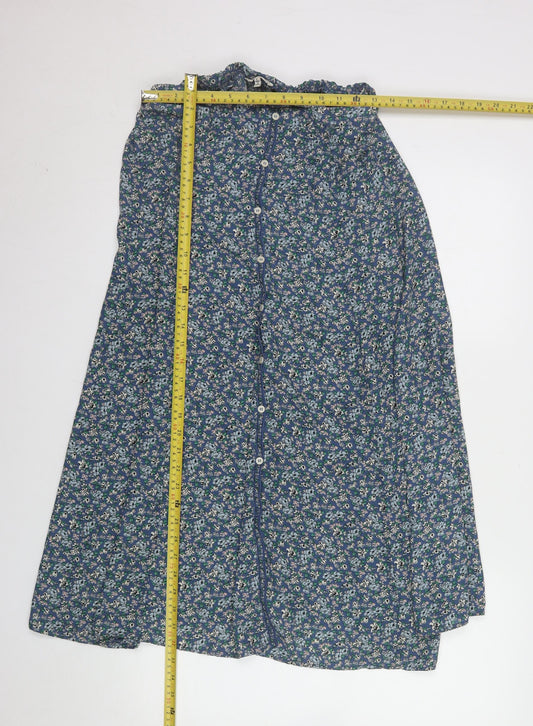 Max Studio Women's Blue Floral A-Line Midi Skirt Size L