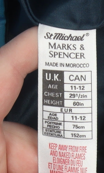 Marks and Spencer Teens Blue Puffer Jacket Size 10 Winter Lined