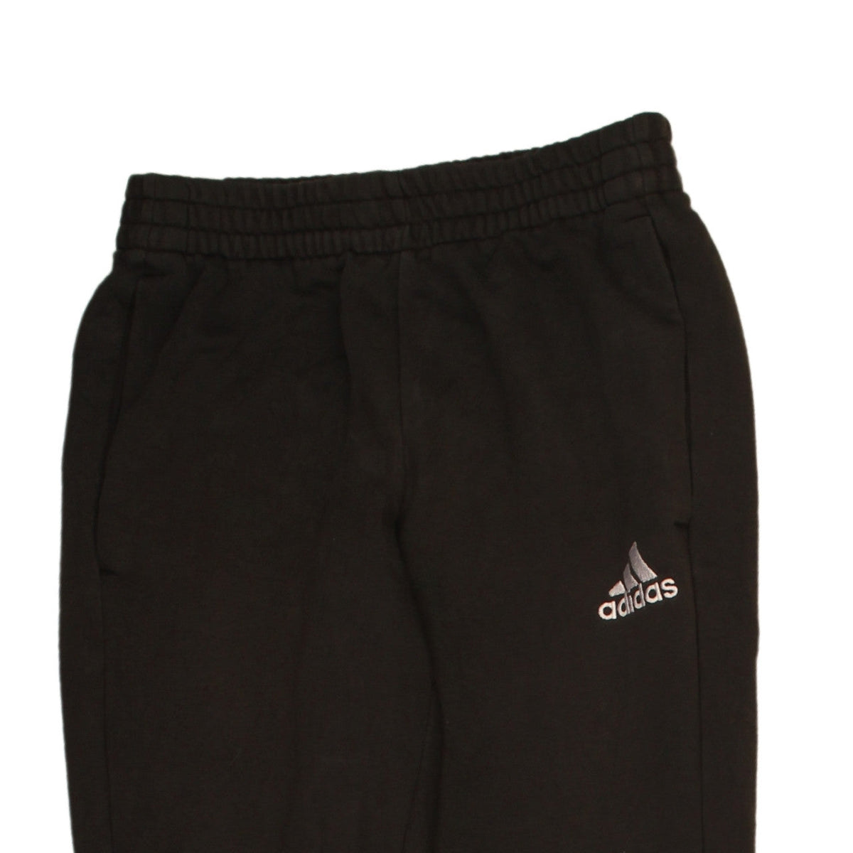 Brand and care label for Adidas boys’ black jogger trousers, size 13-14, years elastic waist activewear