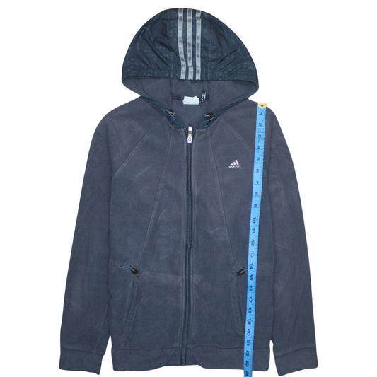 Adidas Women Navy Blue Full Zip Hooded Fleece Jacket Size 12
