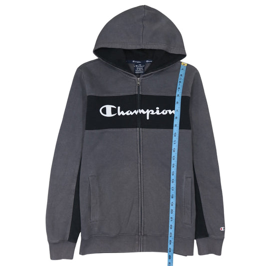 Champion Men's Grey Full Zip Hoodie Medium Logo Fleece Sweatshirt