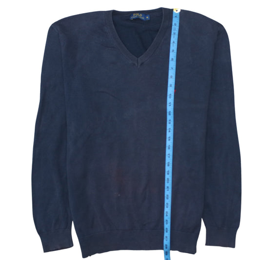 Ralph Lauren Men's Blue XL V-Neck Cotton Pullover Jumper
