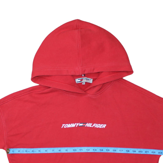 Tommy Hilfiger Men's Red Pullover Hoodie M Logo Fleece Sweatshirt