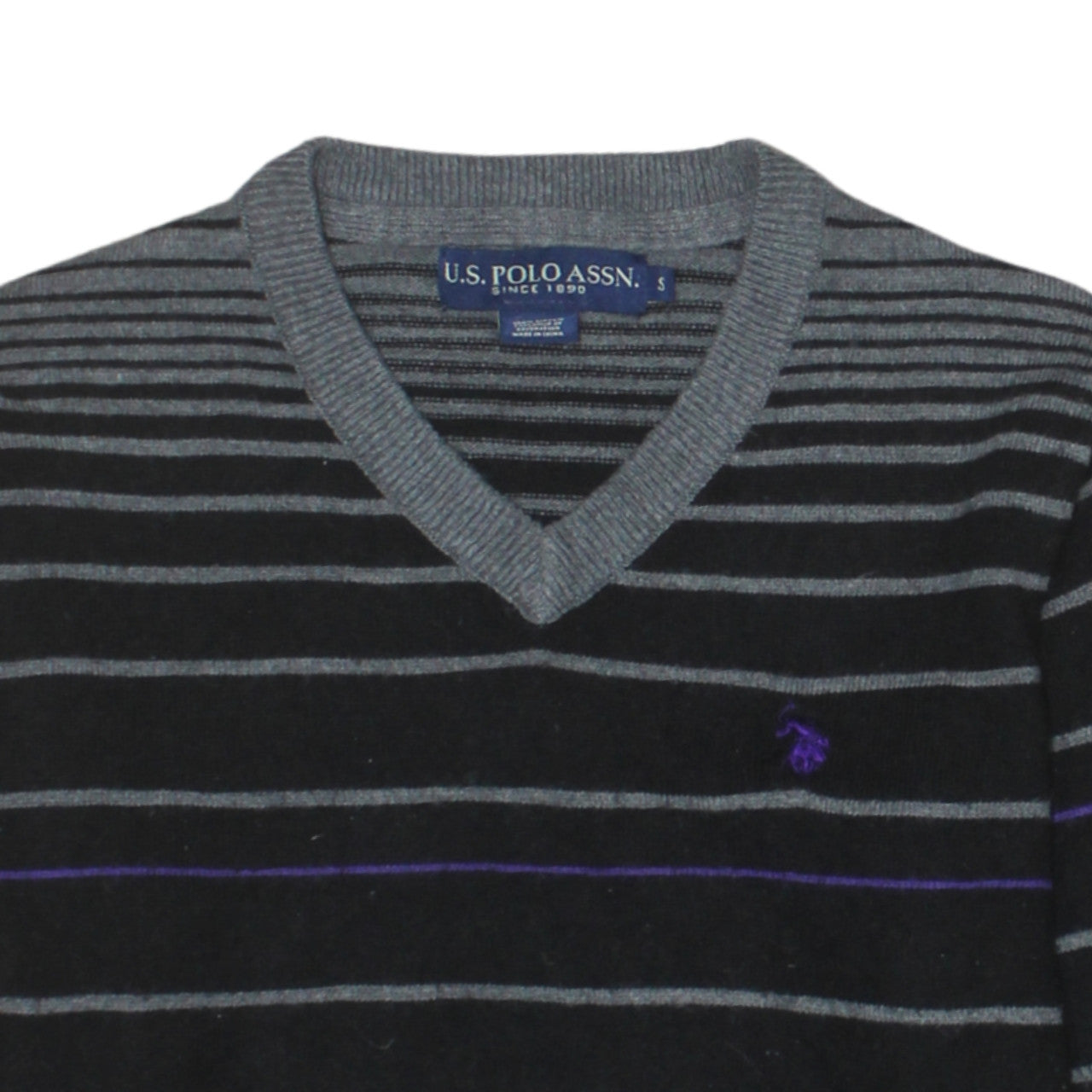 U.S. Polo Assn. Men's Black Striped V-Neck Jumper Size S