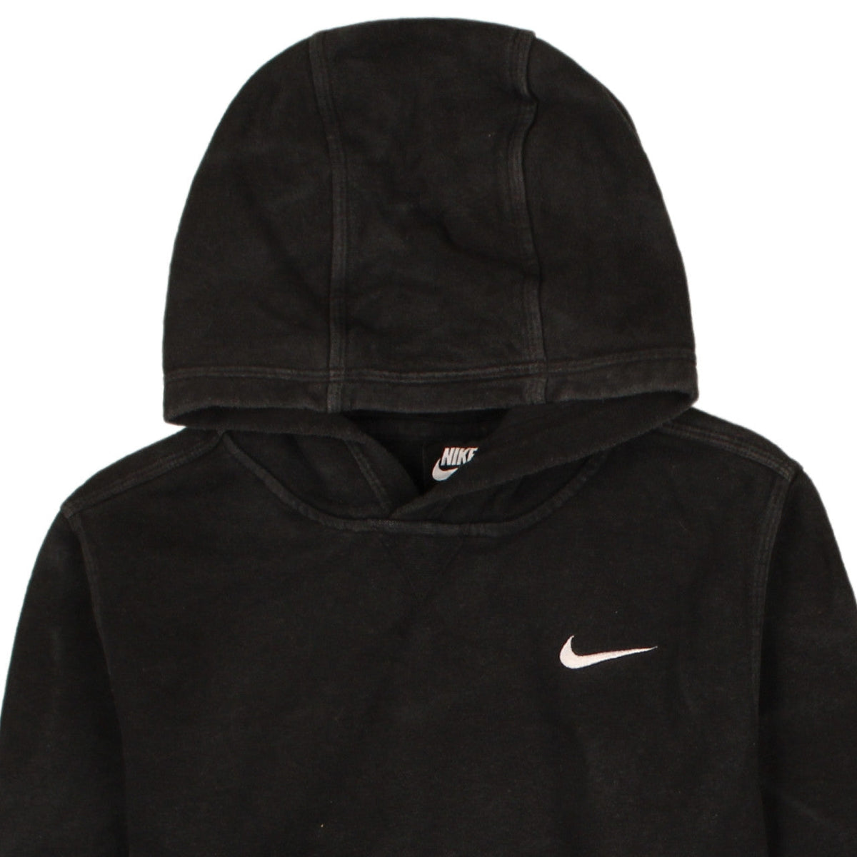 Brand and care label for Nike boys’ black pullover fleece hoodie xl 13-15 years logo sweatshirt