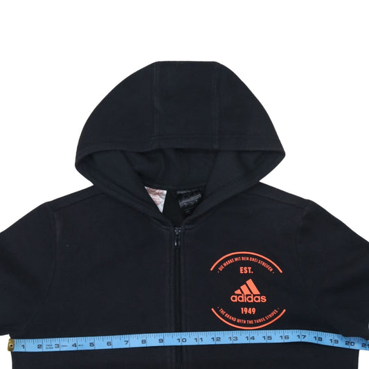 Adidas Boys Black Full Zip Hoodie 11-12 Years Cotton Blend Sportswear