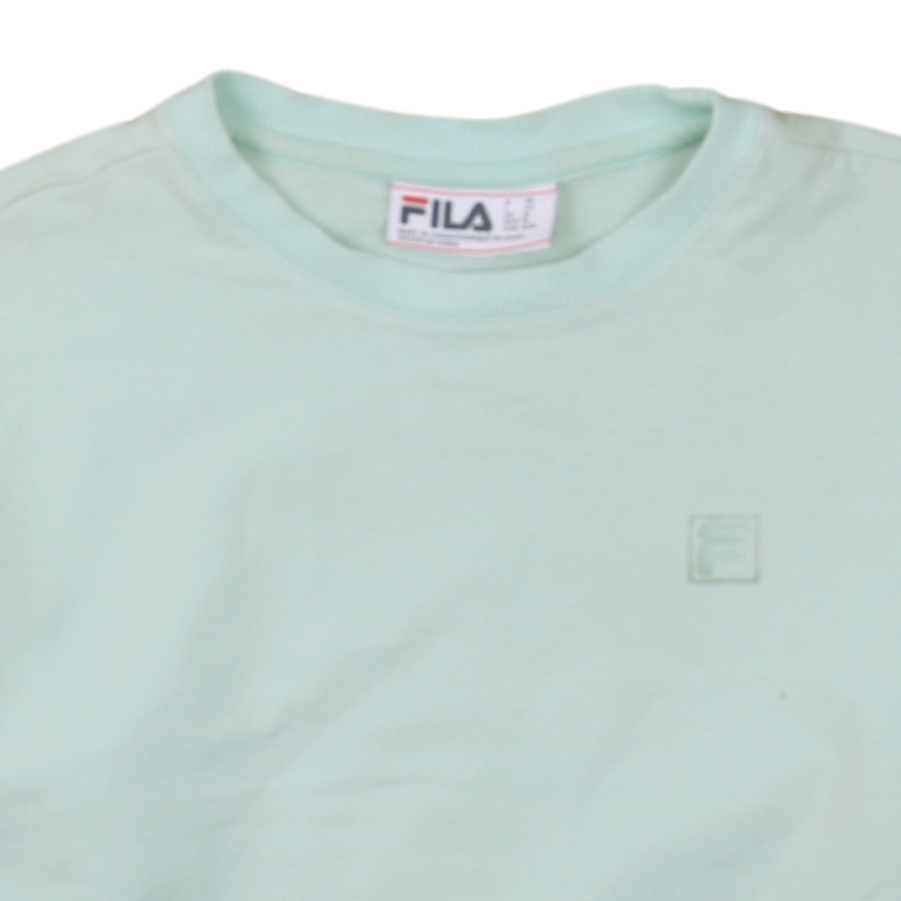 Brand and care label for Fila Women’s Mint Green Sweatshirt Medium Pullover Crew Neck Casual Top