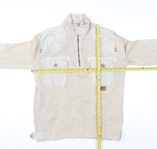 Duck and Cover Men's Beige 1/4 Zip Cotton Jumper Size S