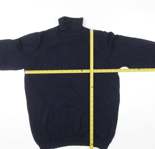 Pull & Bear Men's Blue Roll Neck Knit Jumper Size L
