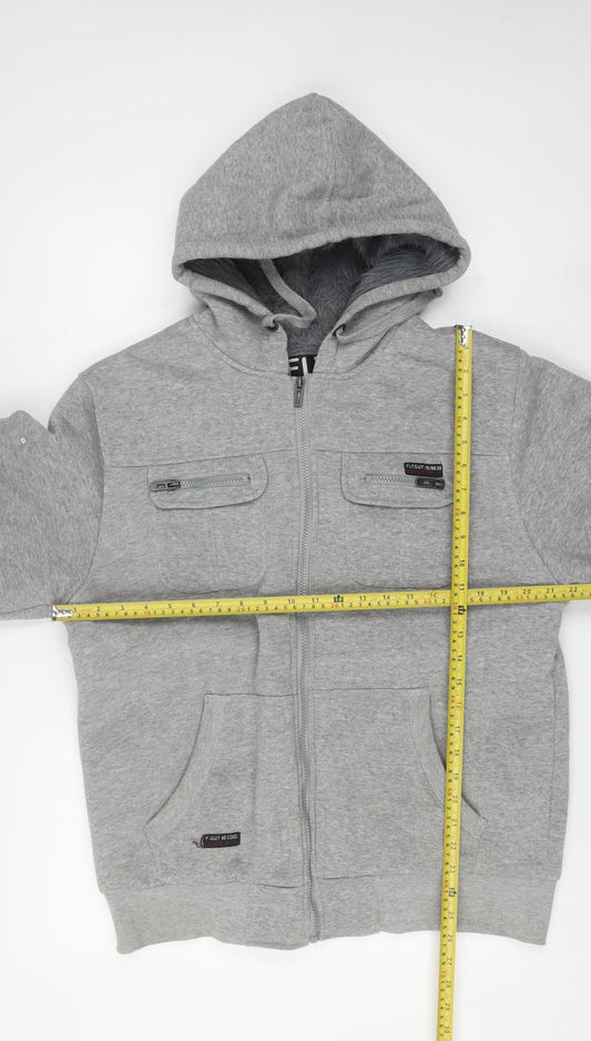 Fly Guy Men's Grey L Full Zip Hooded Windbreaker Jacket