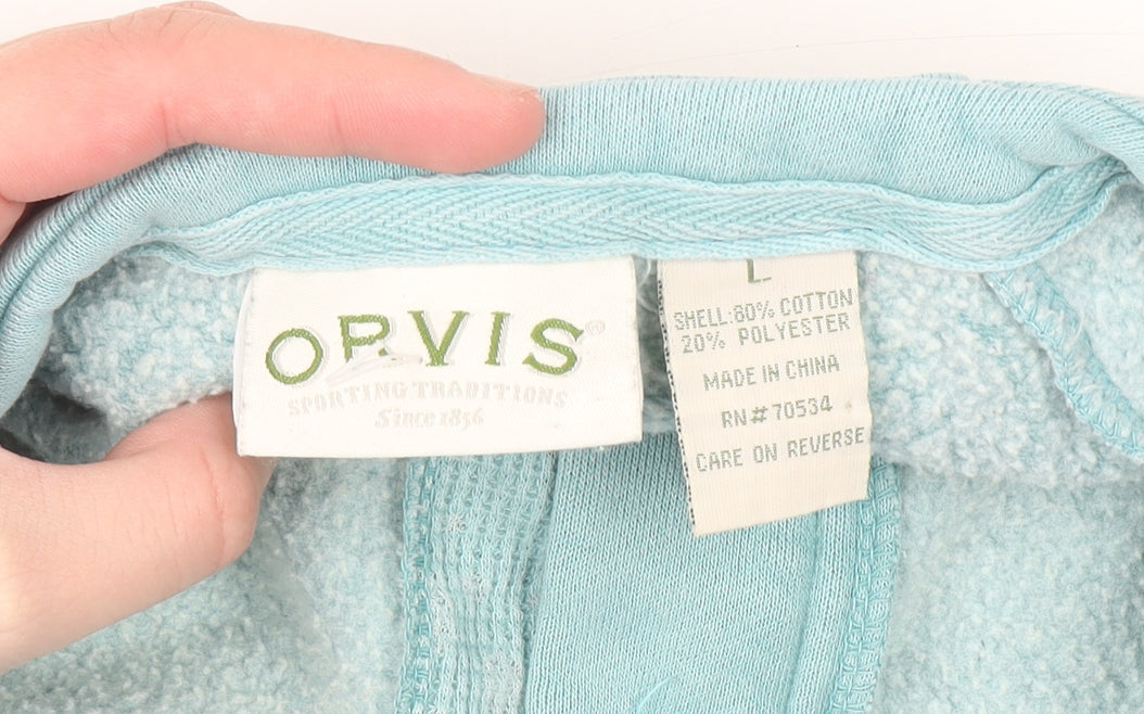 Orvis Men's Blue Henley Sweatshirt Fleece Cotton Blend Size L