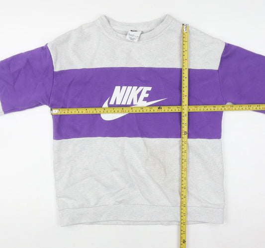 Nike Girls Purple & Grey XL Pullover Sweatshirt Logo Colourblock Jumper