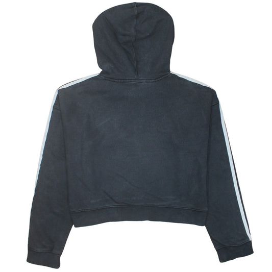 Adidas Women Black Hooded Pullover Hoodie Size 10 Drawstring 3 Stripe