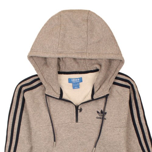 Brand and care label for Adidas Men's Beige 1/2 Zip Hoodie, size S, Fleece Sportswear