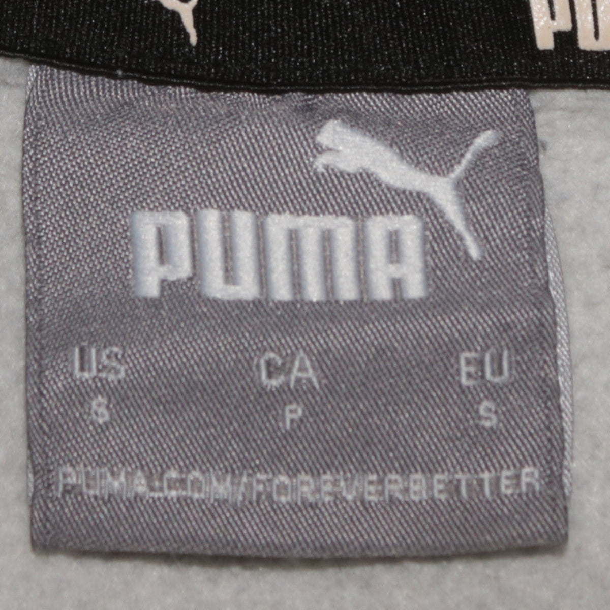 Brand and care label for Puma Men's Grey Pullover Hoodie S Regular Fit Sportswear