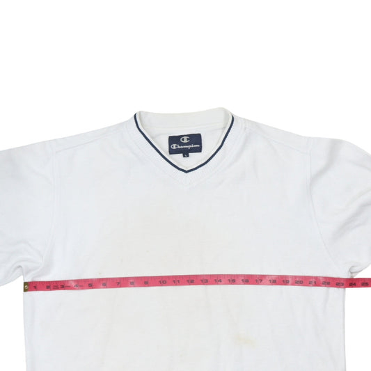 Champion Men's White V-Neck Pullover Jumper L Classic Knit