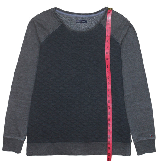 Tommy Hilfiger Men's Grey Quilted Pullover Sweatshirt L Crew Neck Classic